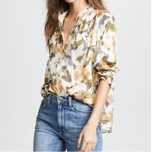 Zadig & Voltaire Size S Small Tink Camou Long Sleeved High Low Blouse - Picture 1 of 6